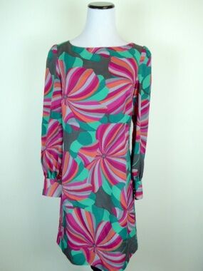 MONSOON DRESS.pink blue green e36 4 - 6 geometric print